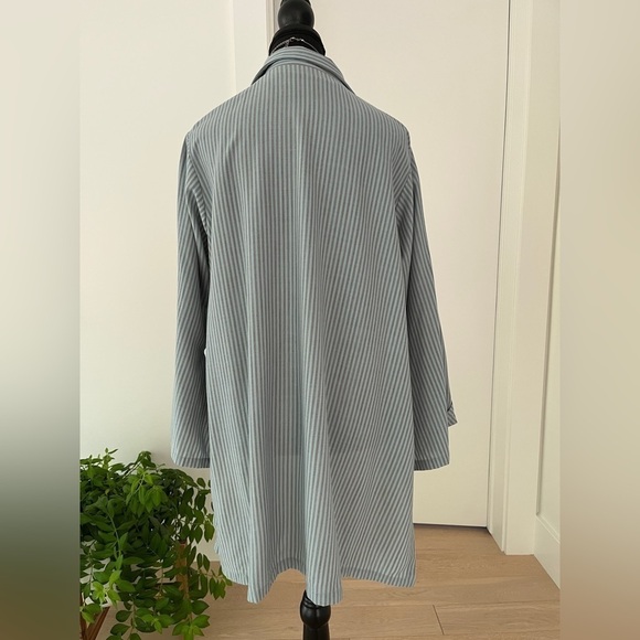 ASYMMETRIC High Low Lightweight Single Button Stripe Jacket Artsy Coastal Office - Picture 6 of 15